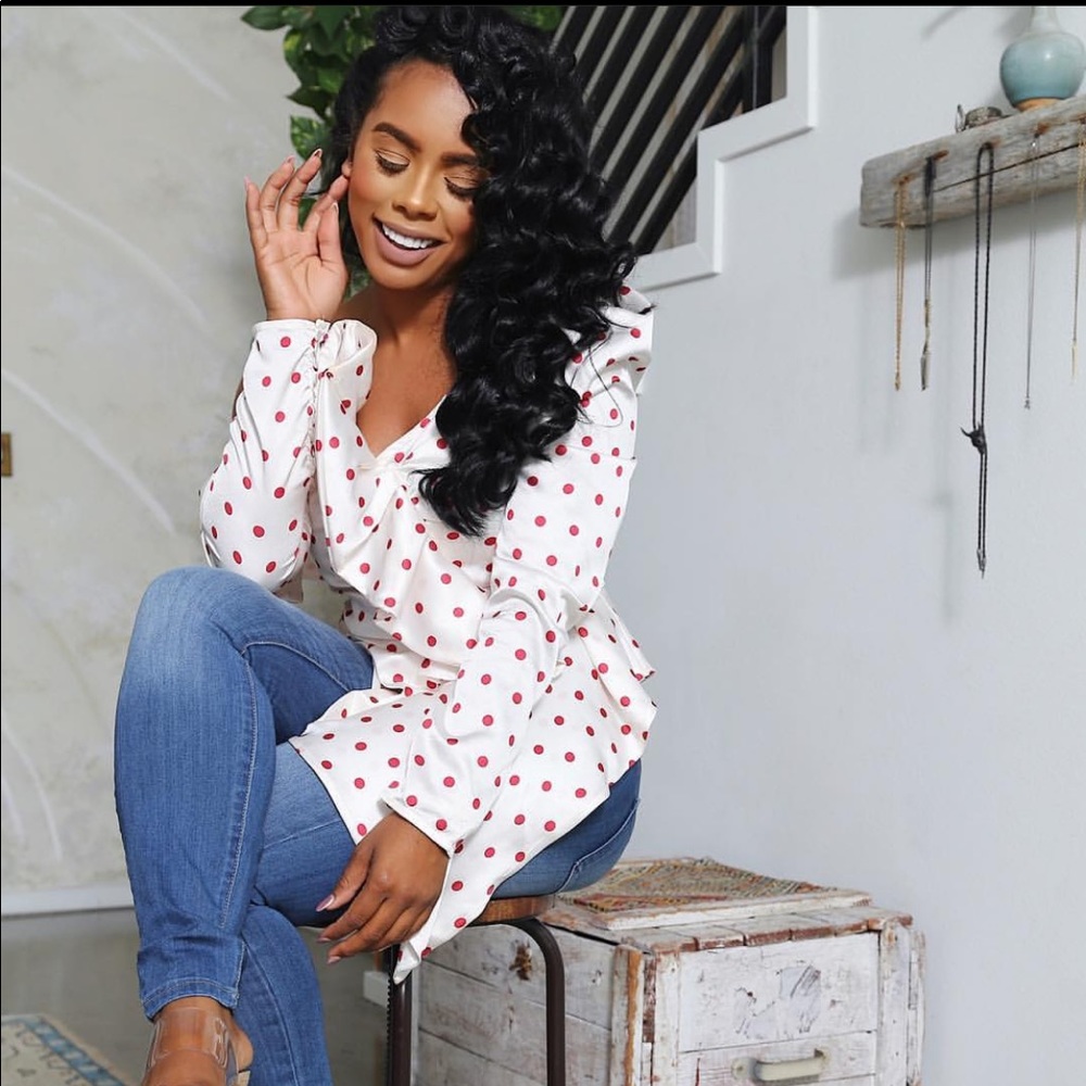 White and Red Polka Dot Blouse